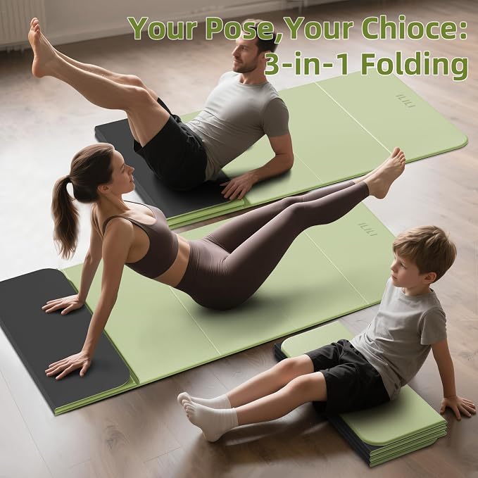 ILILI Foldable Yoga Mat 10mm, Extra Thick, Extra Long, 75x26x0.4 Inch, TPE | Non-Slip Grip, Easy Carry&Storage, Comfort Cushion, SGS Safe, Suitable for Yoga, Pilates, Home Exercise&Outdoor Travel