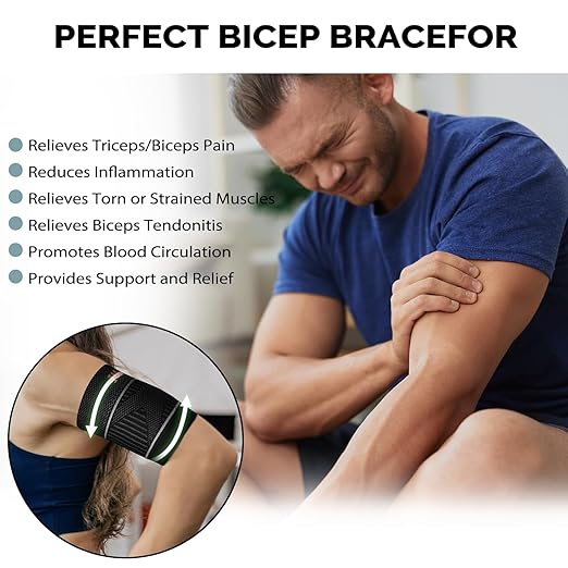 Bicep Tendonitis Brace for Pain Relief, Bicep Compression Sleeve | for Muscle Strains Recovery, Bicep Tendonitis Sleeve for Workouts (Gray, Medium)