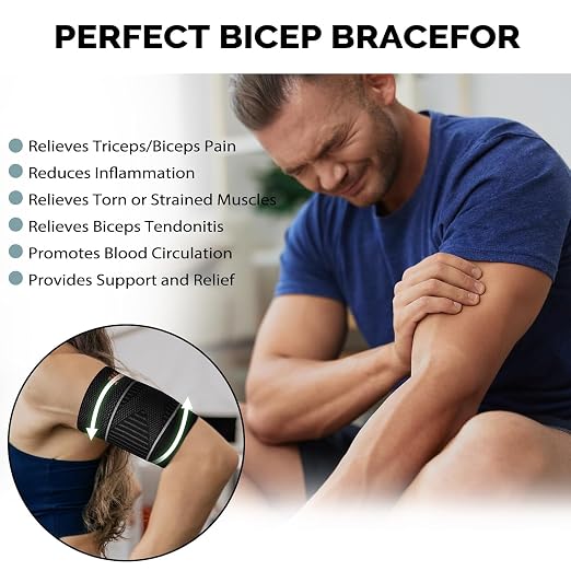 Bicep Tendonitis Brace for Pain Relief, Bicep Compression Sleeve | for Men and Women, Upper Arm Compression Sleeve for Muscle Strain (Gray, Small)