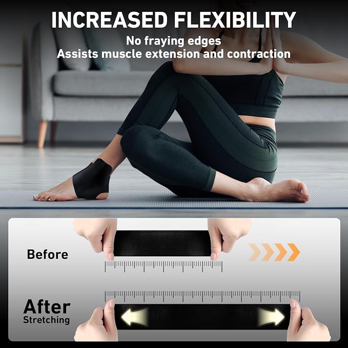 KTQUICK Precut Kinesiology Tape for Ankle,12PCS,20% Stronger Adhesive,Black | Ankle Support Tape with Premium Cotton, Breathable, Waterproof, Latex-Free Athletic Tape for Running, Training & Hiking