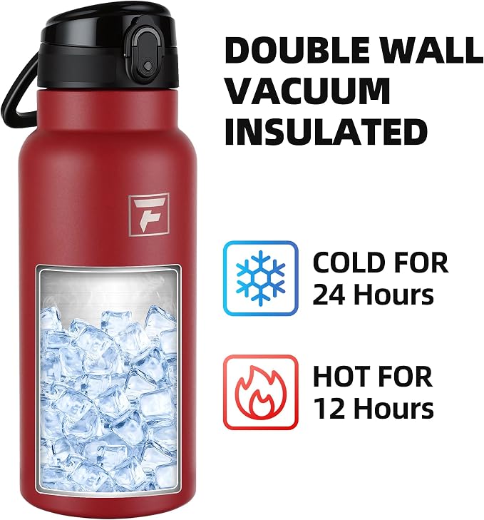 Fanhaw 32 Oz Insulated Stainless Steel Water Bottle with Chug Lid – Wide Mouth, Leak-Proof, BPA-Free – Ideal for Kids, Adults, Sports, Gym, and Outdoor Use (Red)