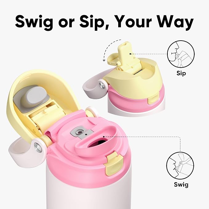 ENCOOL Leakproof Insulated Water Bottle with Straw Dual-Sip Water Bottle Bag-Safe Design for Work, Commute & Gym – Keeps Drinks Cold All Day, 24 oz, Butter Rose