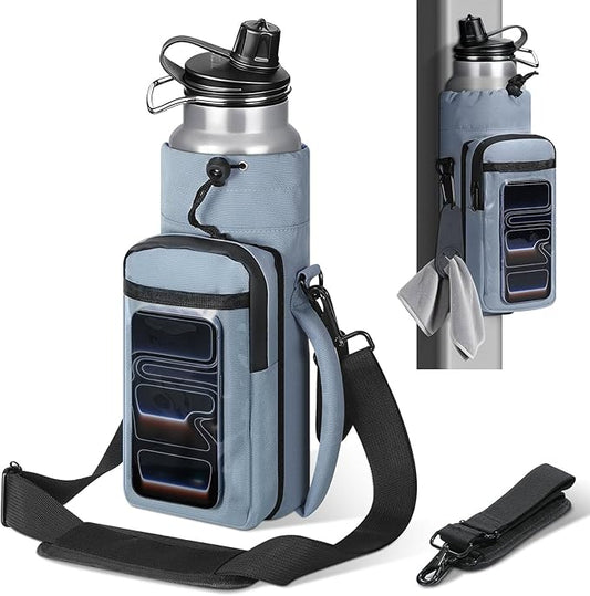 MoKo Magnetic Gym Bag, Magnetic Water Bottle Holder with Clear Phone Pouch | Built-in 5 Magnets Fitness Bag for Men and Women Compatible with Most Water Bottles, Gym Accessories Gifts, Blue