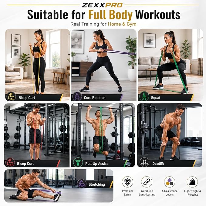 Resistance Bands Set, Pull Up Assistance Bands, Natural Latex Pull Up Bands for Strength Training, Exercise, Stretching, Home Gym, Physical Therapy, Workout Equipment, 5 Pack
