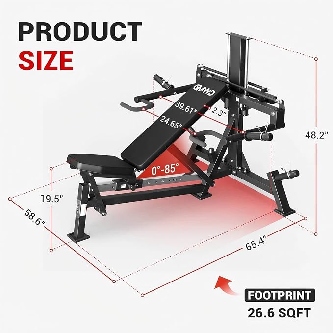 GMWD Chest Press Machine, Bench Press Machine with Independent Converging Arms, Adjustable Flat Incline Bench for Chest, AB Workouts, Shoulder Home Gym Equipment