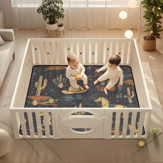 Baby Play Mat Western Cowboy Horse Cactus 50" X 50" Play Gym Crawling Mat Soft Non-Slip Portable Picnic Floor Mat for Infant, Babies, Toddler, Kids