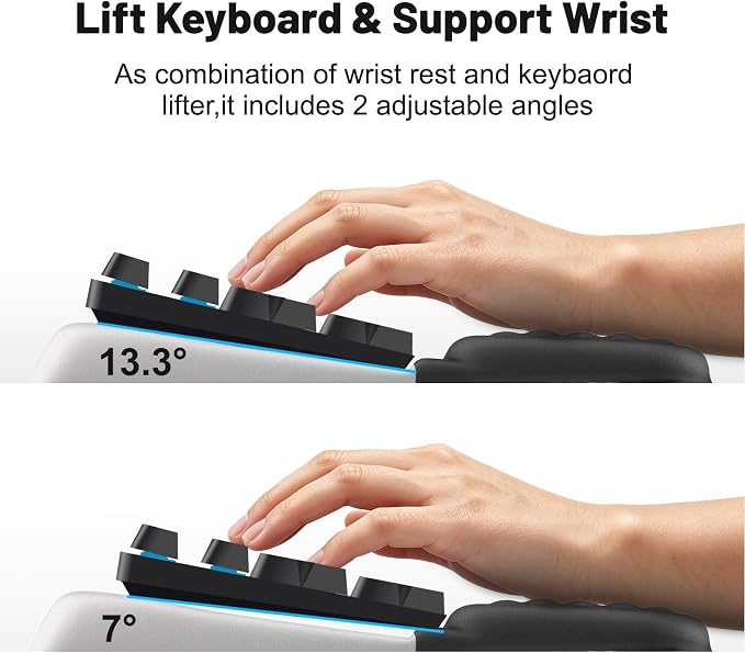 Keyboard Stand with Wrist Rest，Ergonomic Keyboard Riser Holder Lifter Tray | Black Grey，Computer Wrist Support Pad，Ergonomic Keyboard stand for desk，Soft Memory Foam Desk Cushion，Non-Slip