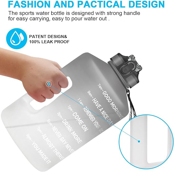 SLUXKE 1 Gallon Motivational Sports Water Bottle with Time Marker, BPA Free 128oz Leak Proof Jug, Black, Plastic, 128 ounces, Fitness, Sports, Outdoor Activities