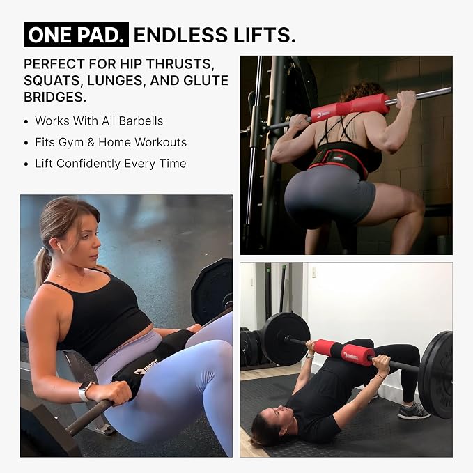 DMoose Fitness Barbell Pad for Hip Thrust, Squat & Lunges - Non-Slip Thick Foam Cushion for Neck and Back Support with Two Straps - Hip Thrust Pad for Leg Day - Fits All Olympic Bars and Smith Machine