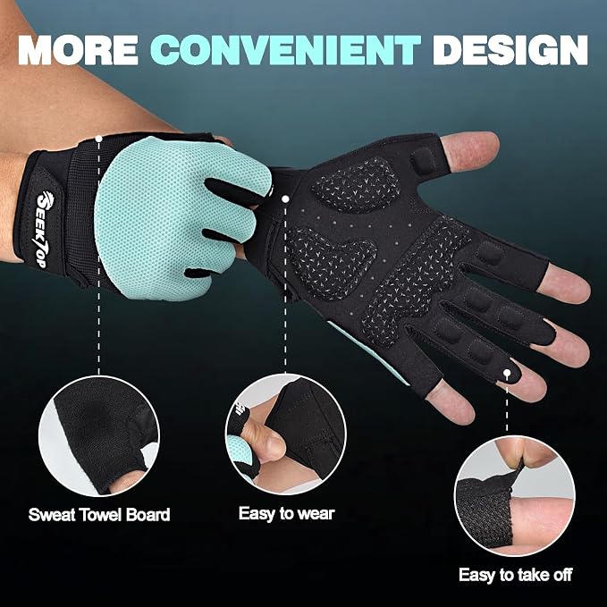 Seektop Breathable Workout Gloves Women & Men: Thick Padded Gym Gloves | Full Palm Protection, Excellent Grip for Gym Weight Lifting Fitness and Training, Exercise, Cycling