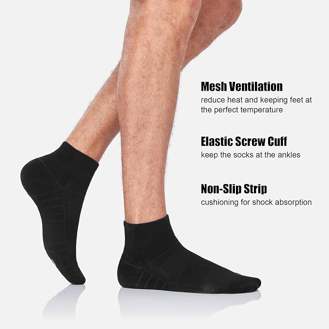 Lapulas Athletic Quarter Socks for Men Women, Cotton Mesh, Cushioned Arch Support, Non-Slip Running Ankle Design, 6 Pack