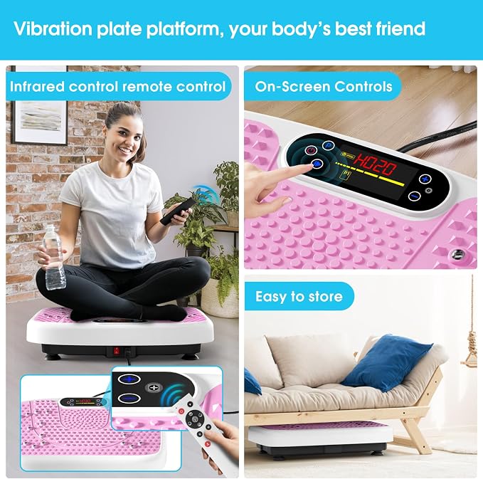 SoftGym Vibration Plate Exercise Machine for Lymphatic Drainage & Fitness | Quiet Heavy Duty 450lbs Capacity Platform, 120 Speeds Shake Machine with Resistance Bands for Home Muscle Activation