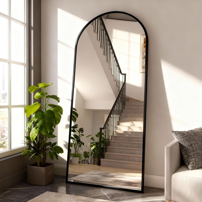 Arched Full Length Mirror 71"x32" Black | Aluminum Frame Shatterproof Glass, Freestanding Leaning Wall Mounted Mirror for Bedroom Living Room Entryway, Modern