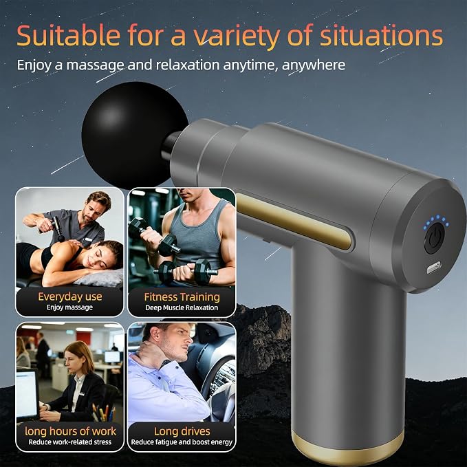 Massage Gun, Electric Massager, Suitable for Whole Body to Relieve Fatigue, Replaceable Massage Head Impact Massager, The Best Choice for Gift Giving (Gray-720)