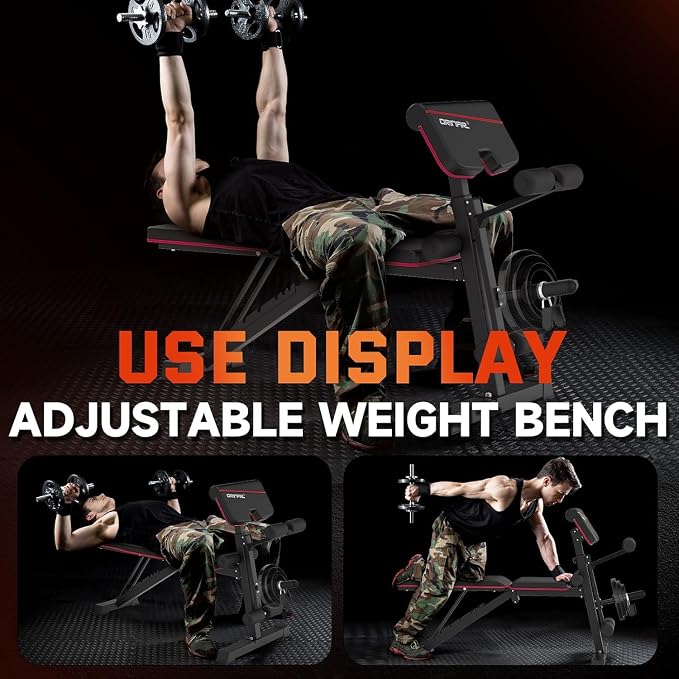 Orinar Adjustable Weight Bench, 880Lbs Bench Press for Full Body Workout, Workout Bench for Home Gym with Barbell Rack, Strength Training Stable Incline Decline Bench with Leg Developer