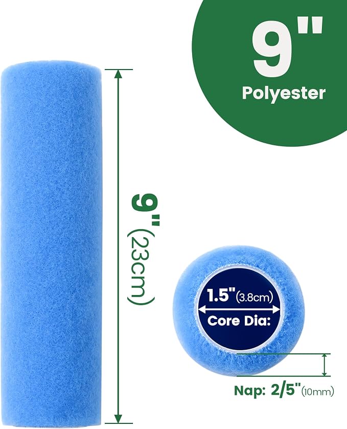 VOOMEY 9 Inch Woven Polyester Textured Paint Roller Covers-15 Pack | 3/8 Nap Roller 9 Inch Ultra-high Coverage Roller Covers for Smooth and Textured Rough Surfaces