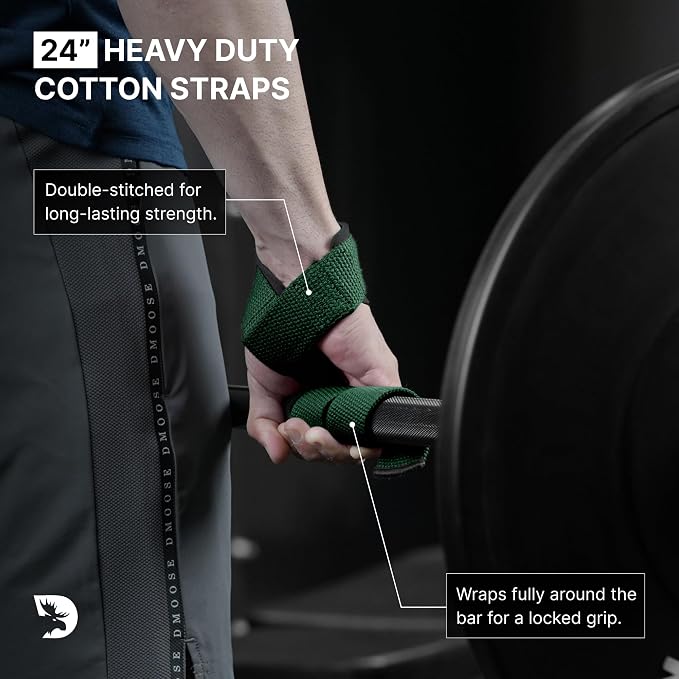 DMoose Fitness Lifting Straps 24" (Pair) - 5mm Padded Durable Wrist Straps for Weightlifting & Powerlifting - Cotton Lifting Strap with Silicone Grip for Men & Women - Deadlift Strap for Gym Workout