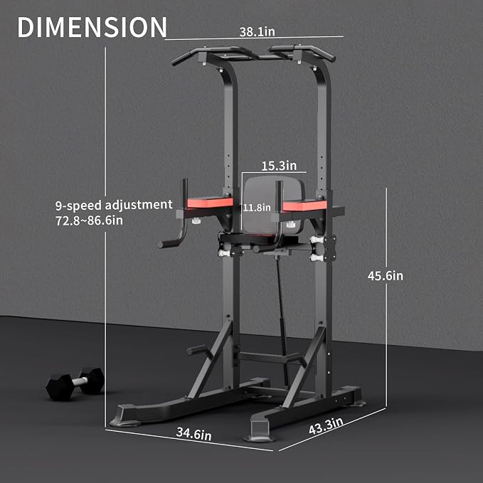 KINGKANG Assistive Power Tower,Dip Station & Pull Up Bar for Home Gym | Load 450 lbs|Suitable All Fitness Enthusiasts|9 Height Settings|Newly Upgraded