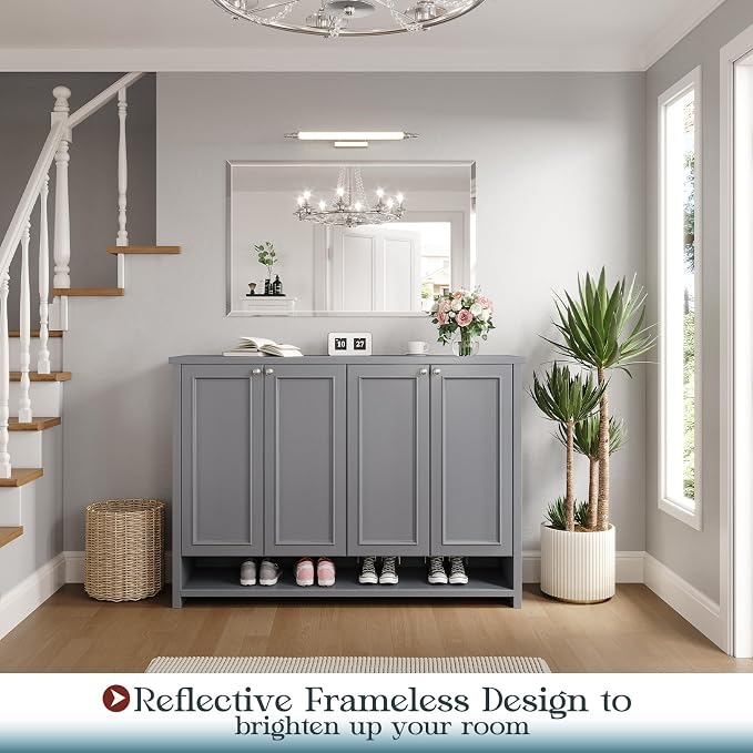 Frameless Bathroom Mirror 30"x48", Beveled Bathroom Mirror | 4mm Tempered Glass Shatterproof Wall Mount Mirrors for Bathroom Bedroom Entryway Vanity, Hangs Horizontally or Vertically