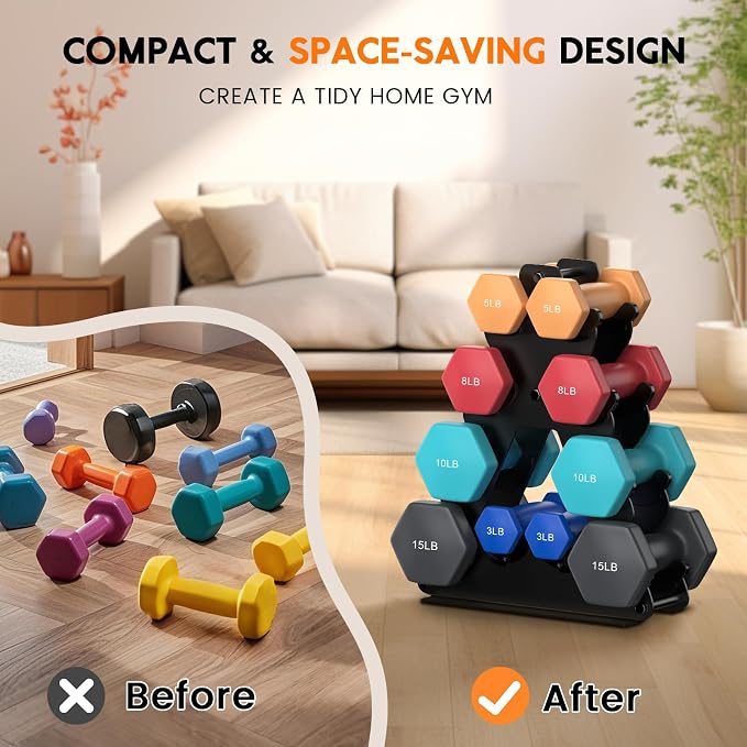 Dumbbell Rack Stand Only | Space-Saving Weight Rack for Home Gym, Hand Weight Rack Dumbbell Storage for Dumbbell Set (3-15 LB), Durable Metal Stand with Easy Assembly (Dumbell not Included)