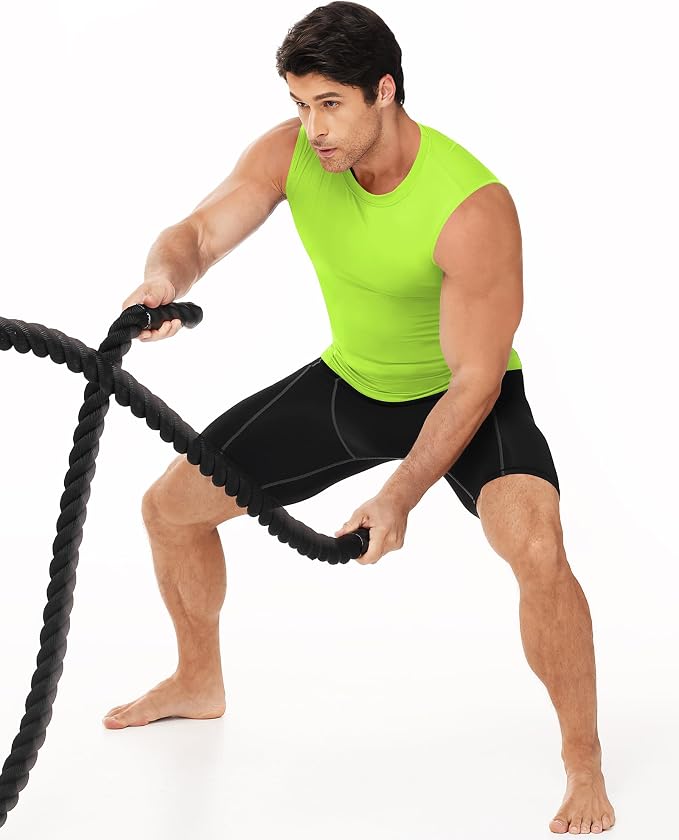 Men's Compression Shirt Sleeveless Athletic Workout Tank Tops Quick Dry Muscle Undershirts for Gym Running
