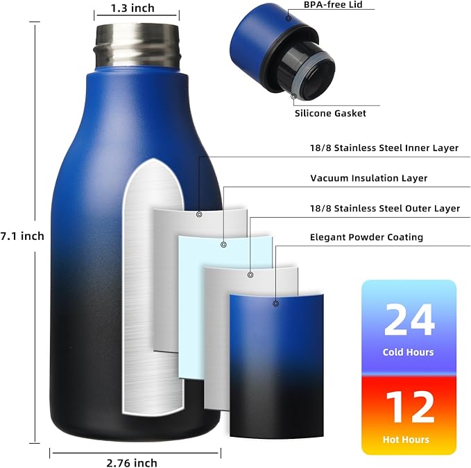 BJPKPK 12oz Insulated Water Bottle, Stainless Steel Bottle with Carry Strap | Keep Cold & Hot Vacuum Insulation, Leak-Proof BPA-Free Design, Slim Bottle Fits Most Cup Holders for Gym, Office & Travel