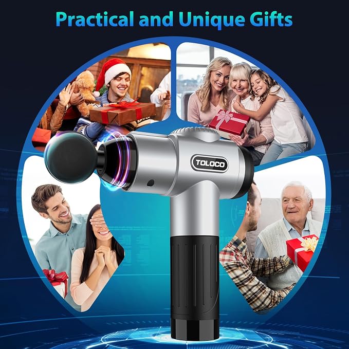 TOLOCO Massage Gun, Muscle Massage Gun Deep Tissue for Athletes with 10 Massage Heads, Electric Percussion Massager for Any Pain Relief, Fathers Day Dad Gifts, Silver