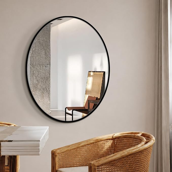 Oval Bathroom Vanity Mirror for Wall, 28''x22'' Black Oval Bathroom Mirror for Over Sink, Bedroom, Living Room, Entryway, HD Tempered Glass, Wall Mounted Horizontally or Vertically