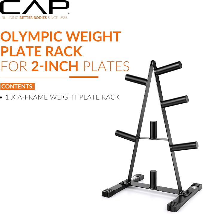 CAP 2-Inch Olympic Plate Tree Rack for Home Gym, Heavy-Duty A-Frame Weight Plate Storage Rack, Space-Saving Plate Organizer Stand, 5-Post & 7-Post, 300lb & 500lb Weight Capacity