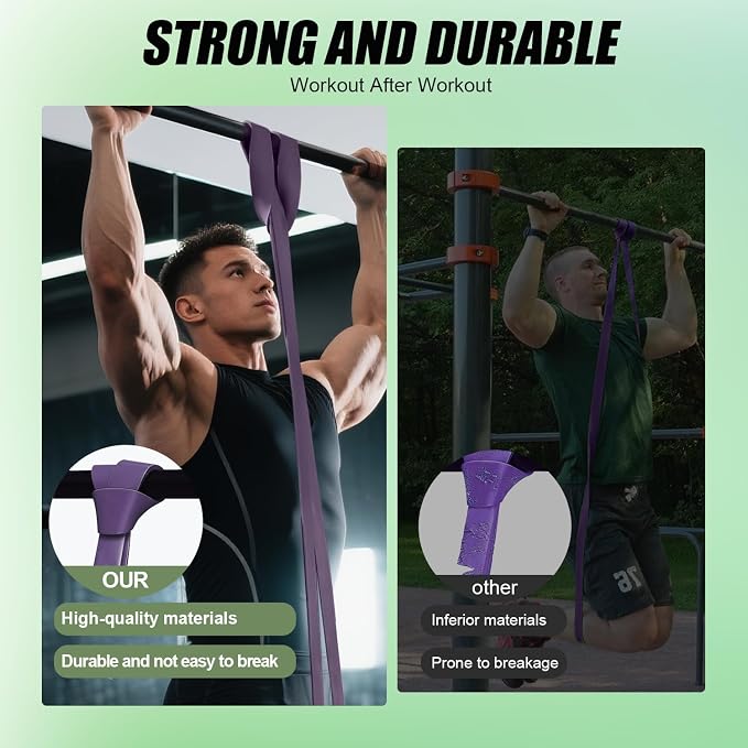 WHATAFIT Resistance Bands, Pull Up Assist Bands with Handles, Door Anchor | Natural Latex Rubber, Progressive Tension, Exercise Loop for Full-Body Fitness, Portable Gym Bag, Warm-Up & Stretch
