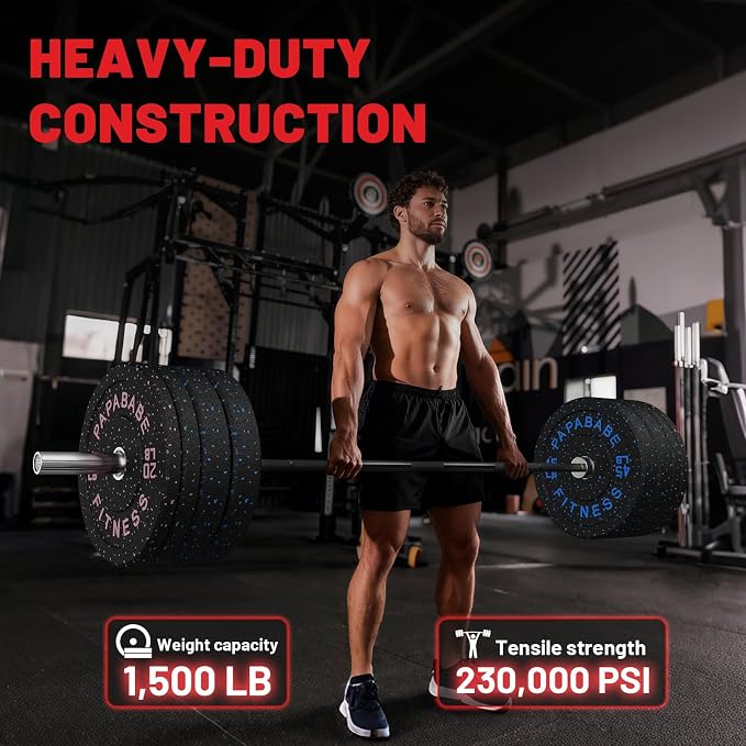 PAPABABE 7ft Barbell 45lb Olympic Barbell 1000/1500lbs Capacity Home Gym | 7ft 45lb 2" Olympic Barbell, 1000/1500lbs Capacity, Hybrid Needle Bearings & Bushings for Squat Curl Deadlift