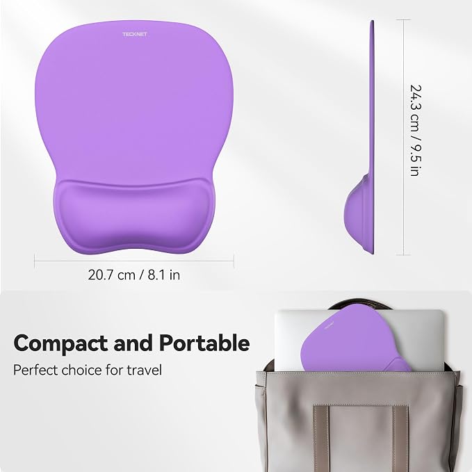 TECKNET Gel Ergonomic Mouse Pad with Wrist Rest, Non-Slip PU Base, Purple | Comfortable Gel Cushion, Pain Relief, Smooth and Waterproof Surface, Mouse Pad with Wrist Rest for Office, Gaming and Study