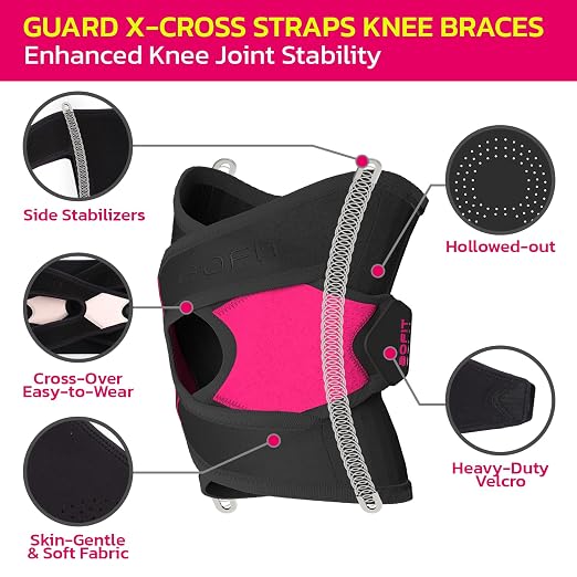 Knee Brace for Women& Men (1 Pair), Knee Braces Wrap Adjustable Compression Sleeve Knee Support with Memory Stabilizers,Knee Support for Knee Pain Relief Meniscus Tear HotPink XL