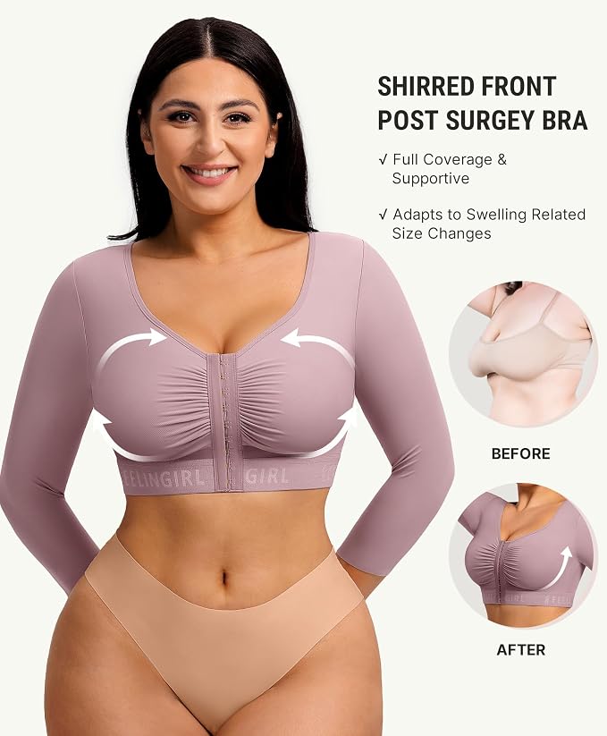 FeelinGirl Arm Compression Sleeve Women Post Arm Lipo Shaper | Front Closure, Compression Bra with Sleeves, Breast Lift, Back Smooth, Post Augmentation Lymphedema Recovery