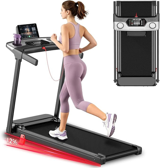 Treadmill with Incline Foldable Treadmills for Home，12% Incline Walking Pad Treadmill with Handle Bar and LED Display，3-in-1 Portable Treadmills, 3.0HP Quiet Brushless