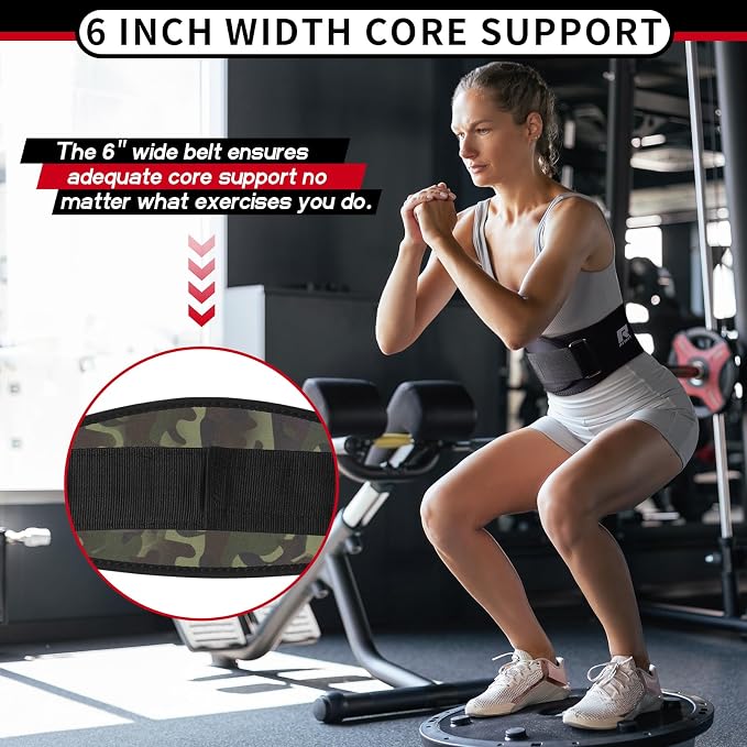 RitFit Weight Lifting Belt 6 Inch for Squats Deadlift Strength Training | Padded Lumbar Support, Self-Locking Gym Belt for Men & Women, Squats, Lunges, Deadlift, Thrusters