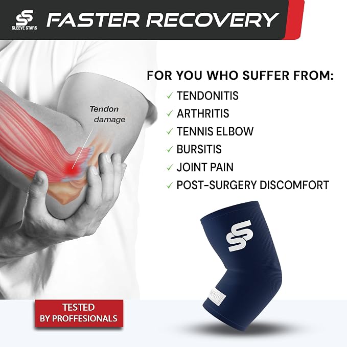 Sleeve Stars Elbow Sleeve for Pain Relief & Protection - Elbow Compression Sleeve for Women & Men - Supportive Elbow Brace for Tendonitis, Recovery & Ideal for Sports, Work