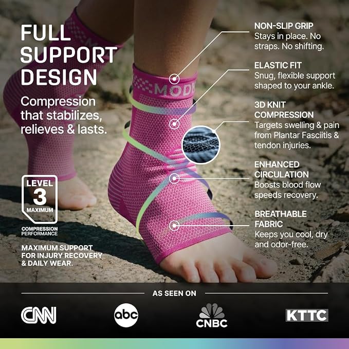 Modvel Foot & Ankle Brace Socks for Sprained Ankle Compression Sleeve - Foot Support for Women & Men - Tendonitis & Arthritis Ankle Brace Sports Running, Torn Ligaments & Women Stabilizing Ankle Wrap