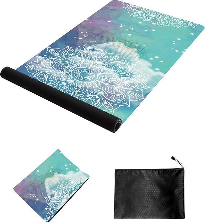 nuveti Printed Travel Yoga Mat 1/16 Inch Thick Non Slip Fitness Workout Mat | with Carrying Bag, Foldable Lightweight Suede & Natural Rubber Yoga Mat for Yoga Pilates and Fitness 72" L x 24" W x 1.5mm