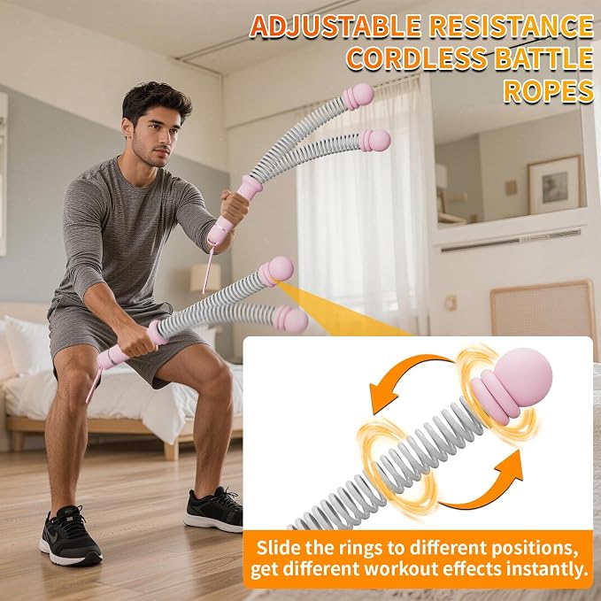 Ropeless Battle Ropes for Home Gym, Portable Cordless Weighted Battle Rope | Storage Bag, Weighted Battle Rope for High Calorie Burn, Men & Women Fitness Equipment, HIIT & Low-Impact Aerobic Training