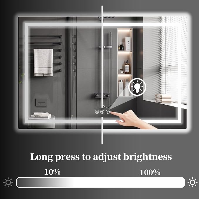 Koonmi 60x40 LED Bathroom Mirror with Light, Anti-Fog, 3 Colors | Backlit + Front Lit, Dimmable Brightness, Shatterproof HD Distortion-Free Tempered Glass, Hardware Included