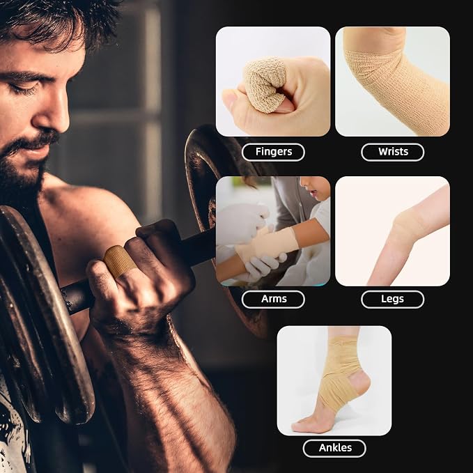 OK TAPE Self Adherent Cohesive Bandages Wrap 6Packs 4" x 5 Yards | Non-Woven Elastic for Thumb Finger Wrist Ankle Self Adhesive Bandage Wrap Breathable Vet Wrap Bandages Tape (Black)