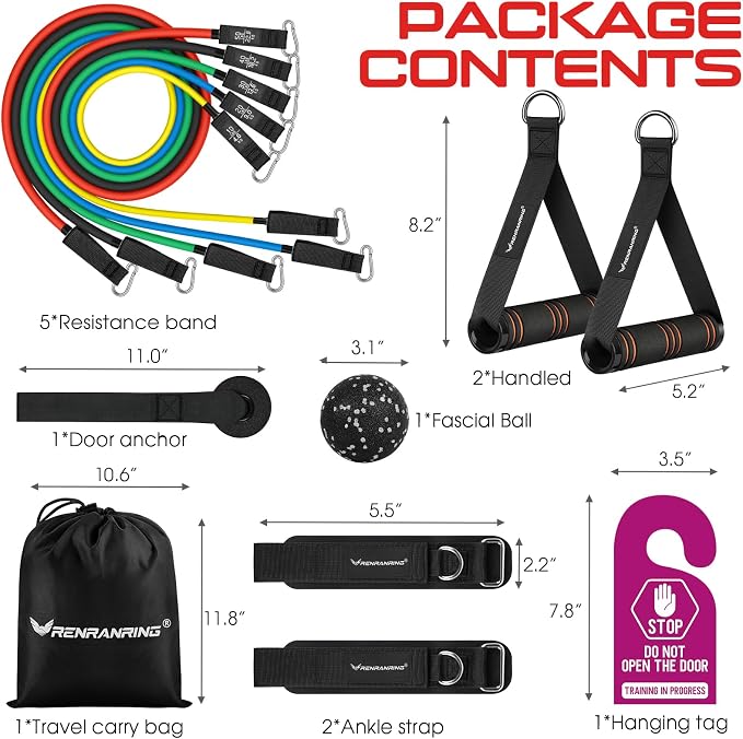 RENRANRING Resistance Bands for Working Out, 150LBS Exercise Bands, Workout Bands, Resistance Bands Set with Handles for Men Women, Legs Ankle Straps