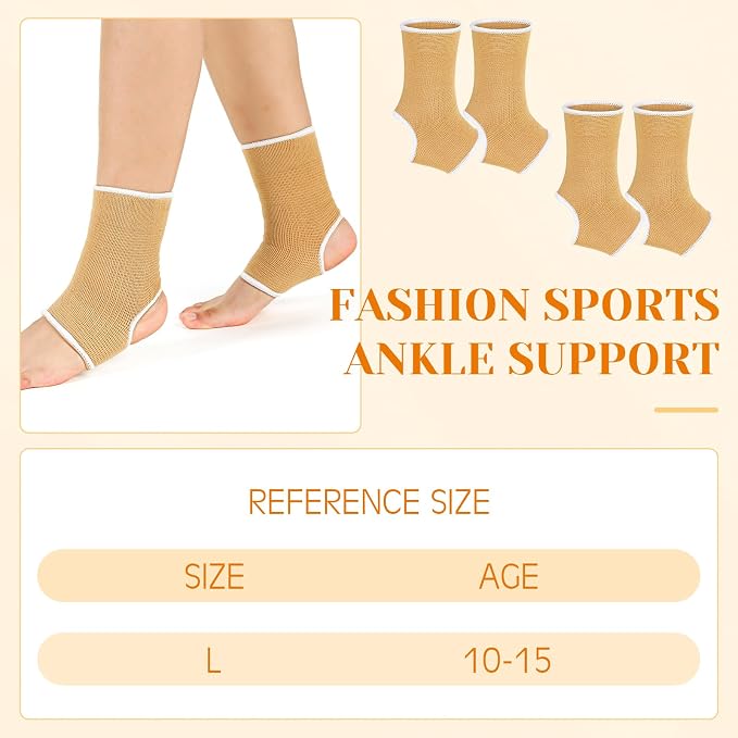 Haysandy 4 Pieces/ 2 Pair Kids Ankle Support Brace Elastic Kids Compression Socks Knitted Ankle Sleeve for Jogging Running Fitness(Beige,10-15 Years)