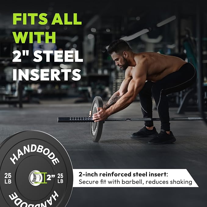 HANDBODE 2-Inch Weight Plates High Bounce, Olympic Bumper Plate Set 45/100/160/190/260/300lb, Colored Weight Plates Set for Home Gym, Barbell Weights Rubber Strength Training Plate for Weight Lifting