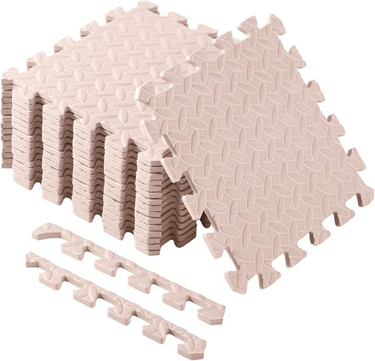 Foam Floor Tiles Foam Floor Mats Play Mats Bulk with Borders Interlocking for Bedroom Gym Nursery(11.8 x 11.8 Inch,Beige)