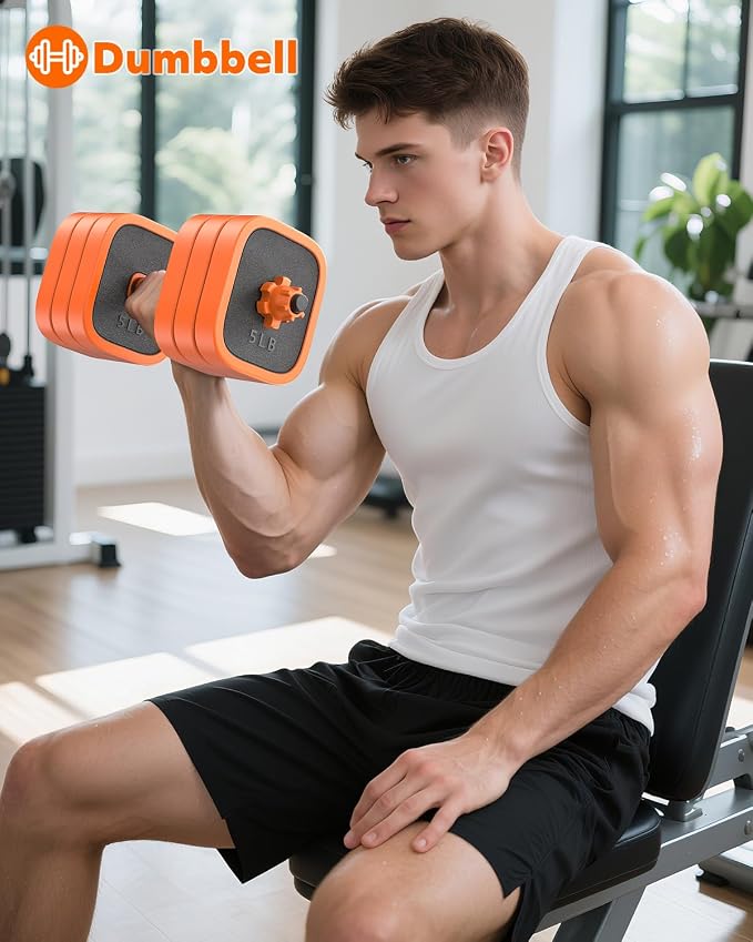 Rendpas 4-in-1 Adjustable Dumbbell Set with Foldable Bench for Home Gym | 800LB Capacity, 10 Angles Incline, Convert to Barbell, Kettlebell, Push-Up Stand