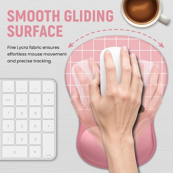 Ergonomic Mouse Pad with Wrist Rest, Gel Wrist Support, Pink Cat | 10.2 x 7.6 in Mouse Pad with Smooth Fabric Surface and Non-Slip Rubber Base for Office, Home, Study, and Gaming