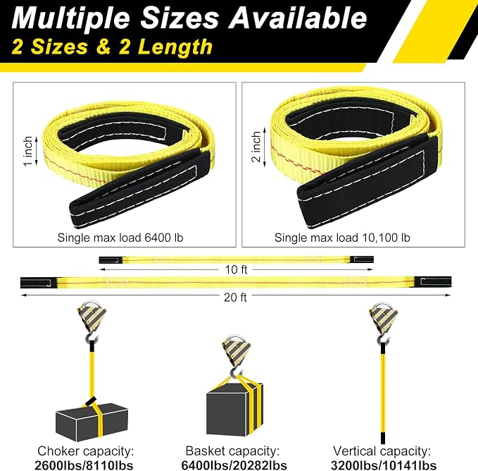 Shappy 2 Pcs 10' x 1" Lifting Sling Straps Heavy Duty Lifting Nylon Sling Web Slings Tree Saver Recovery Strap for Constructions, Steel, Trailer