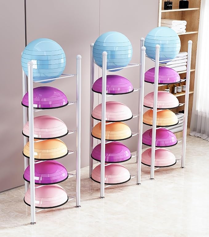 3/5/6/7 Tier Floor Stand Storage Organizer Exercise Half Balance Ball Storage Rack, Home Gym Workout Equipment for Bosu Slam Bowling Medicine Balls(Gold,6 Layer - 63in)